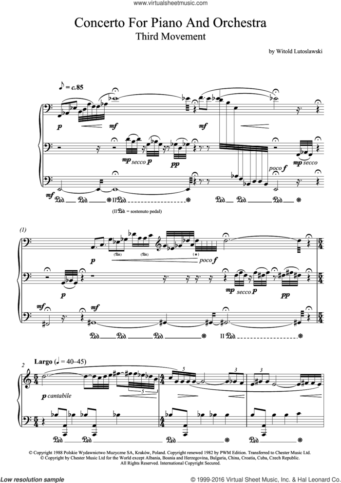 Concerto For Piano And Orchestra, 3rd Movement sheet music for piano solo by Witold Lutoslawski, classical score, intermediate skill level
