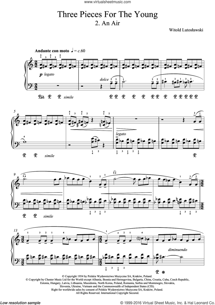 Three Pieces For The Young, 2. An Air sheet music for piano solo by Witold Lutoslawski, classical score, intermediate skill level