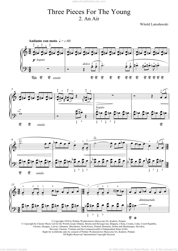 Three Pieces For The Young, 2. An Air sheet music for piano solo by Witold Lutoslawski, classical score, intermediate skill level