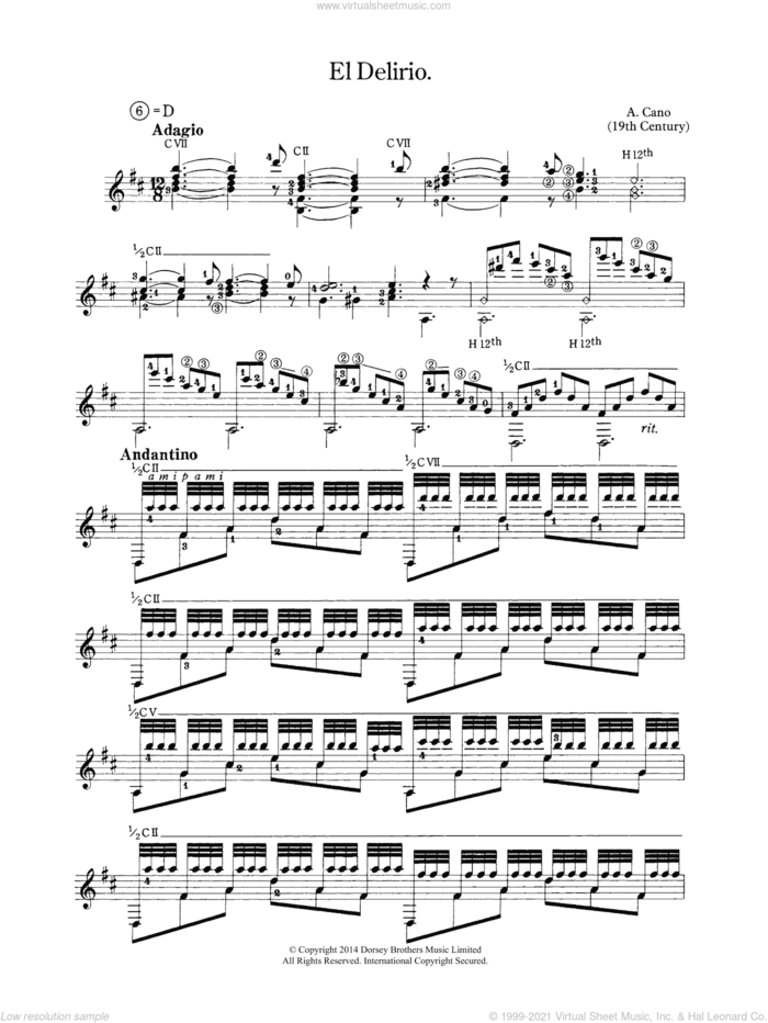 El Delirio sheet music for guitar solo (chords) by Albert Cano, classical score, easy guitar (chords)
