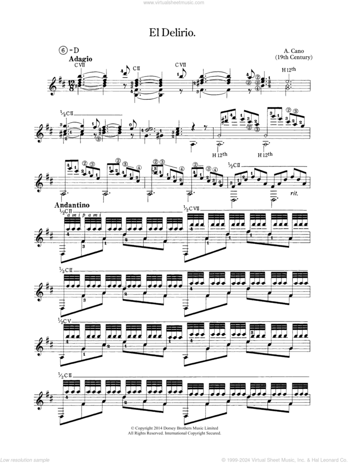 El Delirio sheet music for guitar solo (chords) by Albert Cano, classical score, easy guitar (chords)