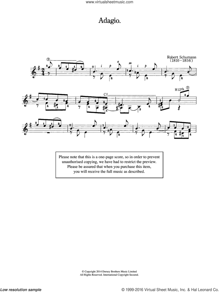 Adagio sheet music for guitar solo (chords) by Robert Schumann, classical score, easy guitar (chords)