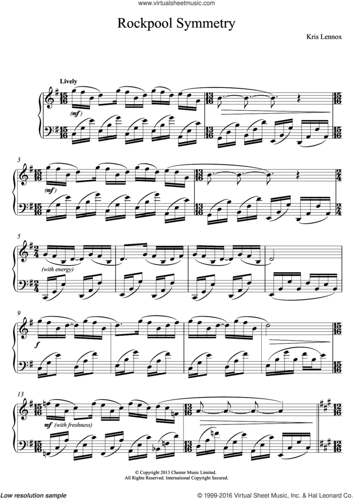 Rockpool Symmetry sheet music for piano solo by Kris Lennox, classical score, intermediate skill level