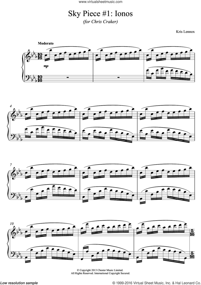 Sky Piece #1 - Ionos sheet music for piano solo by Kris Lennox, classical score, intermediate skill level
