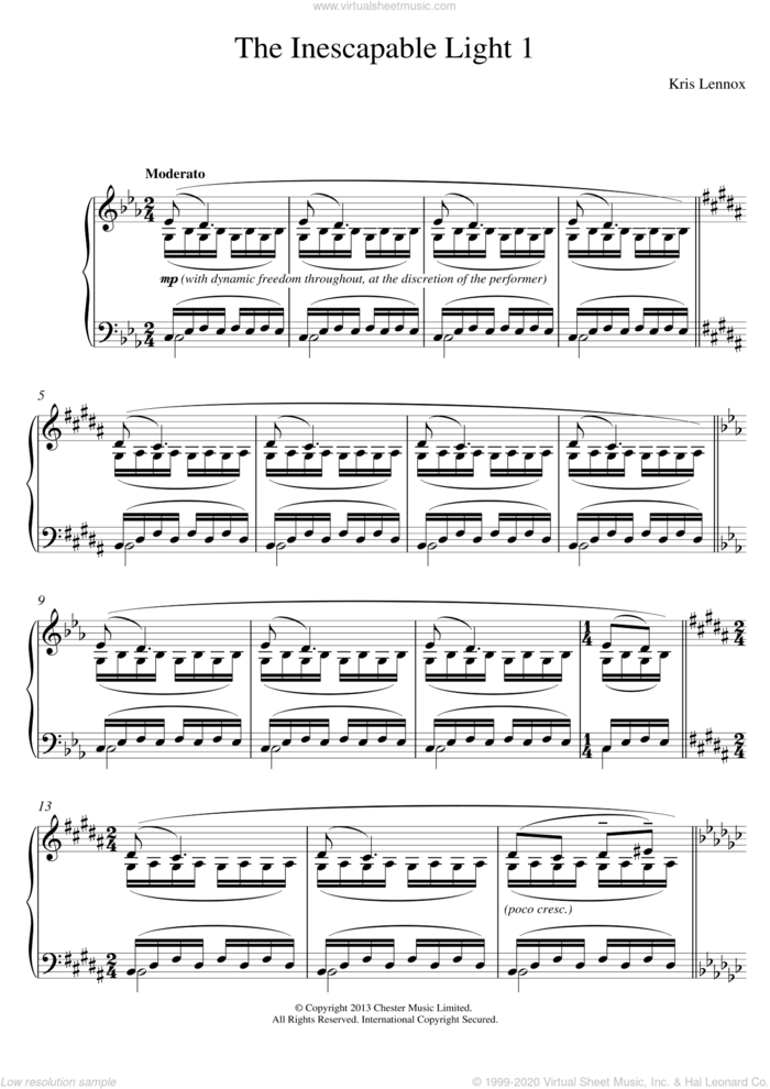 The Inescapable Light #1 sheet music for piano solo by Kris Lennox, classical score, intermediate skill level