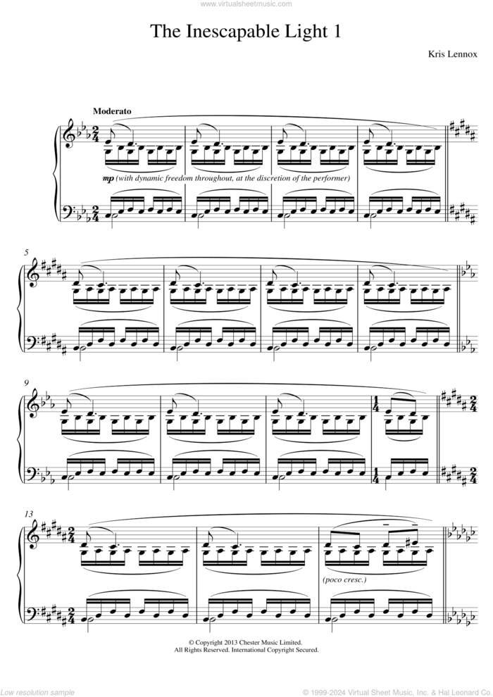 The Inescapable Light #1 sheet music for piano solo by Kris Lennox, classical score, intermediate skill level