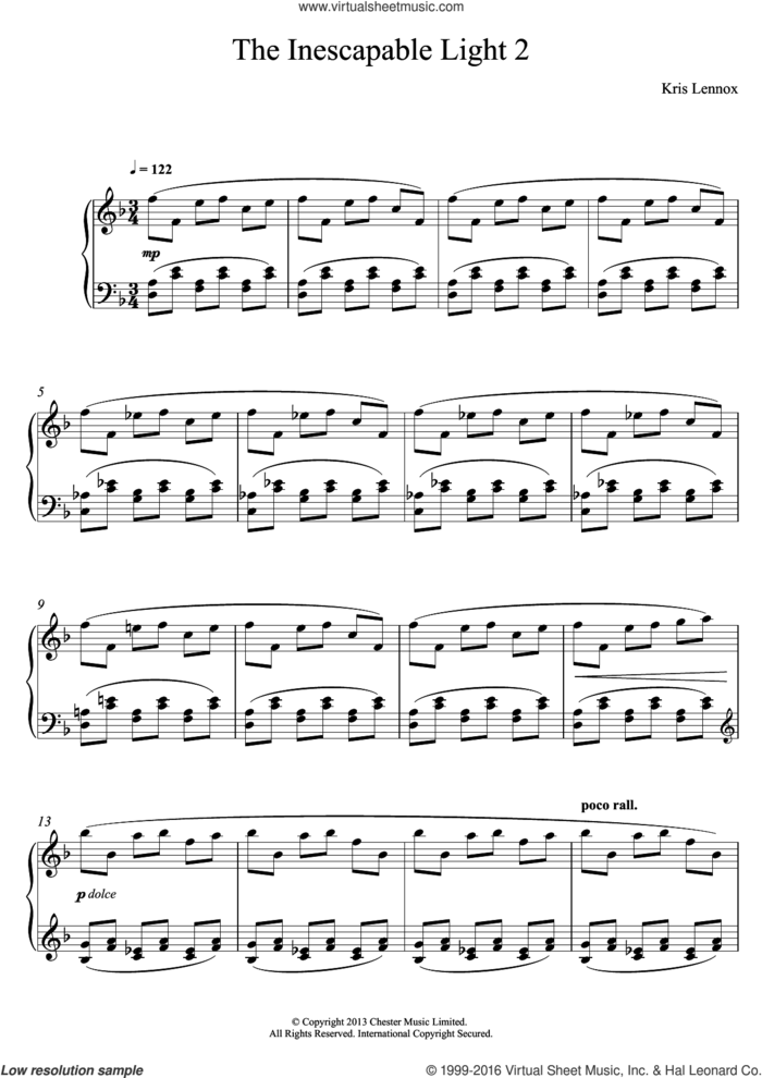 The Inescapable Light #2 sheet music for piano solo by Kris Lennox, classical score, intermediate skill level