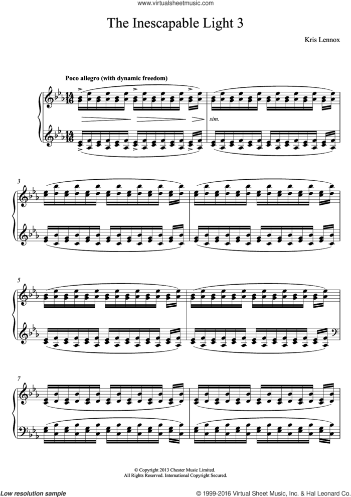 The Inescapable Light #3 sheet music for piano solo by Kris Lennox, classical score, intermediate skill level