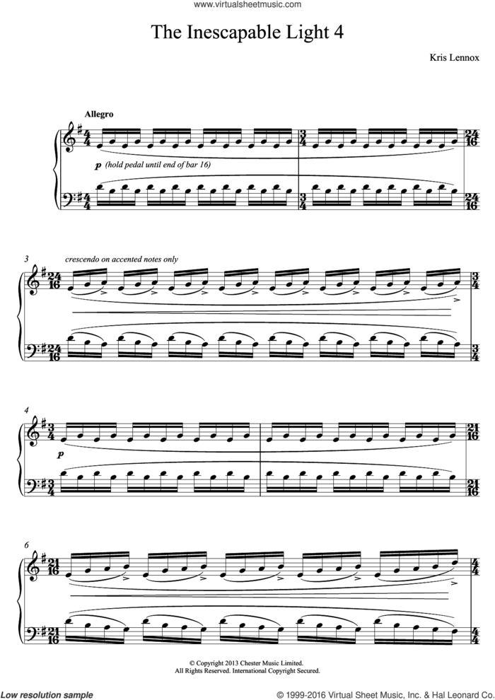 The Inescapable Light #4 sheet music for piano solo by Kris Lennox, classical score, intermediate skill level