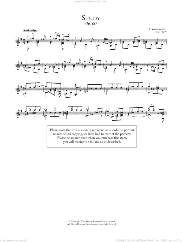 Study, Op.60, No.16 sheet music for guitar solo (chords) by Fernando Sor, classical score, easy guitar (chords)