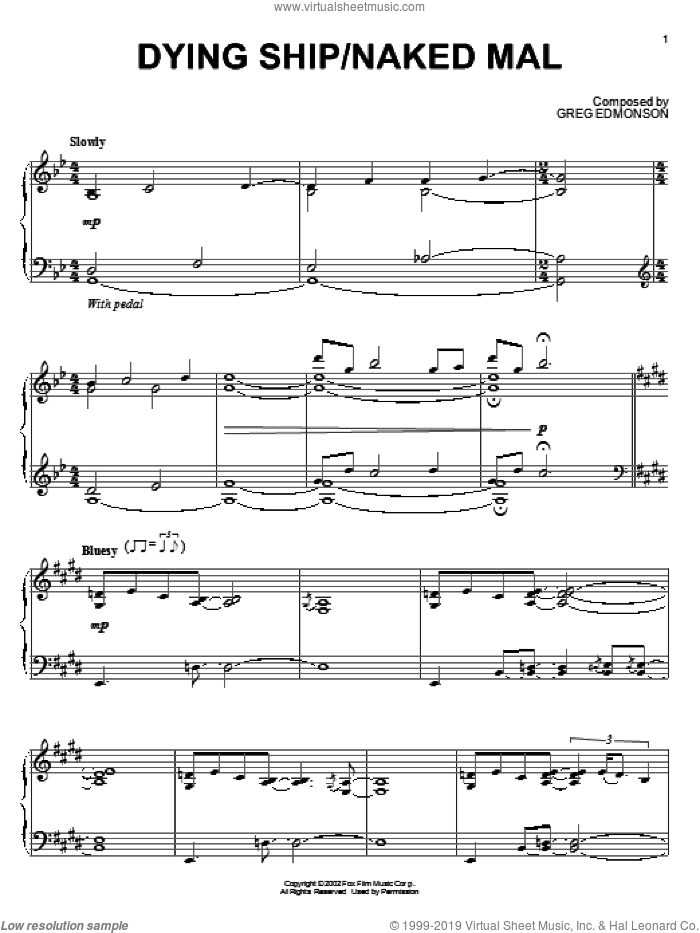 Dying Ship/Naked Mal sheet music for piano solo by Greg Edmonson, Firefly (TV Series) and Joss Whedon, intermediate skill level