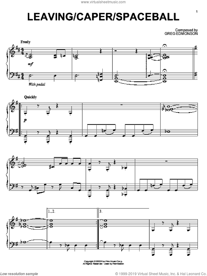 Leaving/Caper/Spaceball sheet music for piano solo by Greg Edmonson, Firefly (TV Series) and Joss Whedon, intermediate skill level