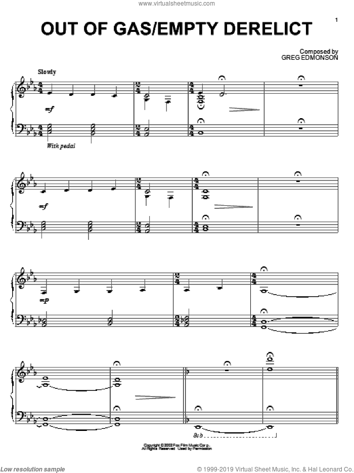 Out Of Gas/Empty Derelict sheet music for piano solo by Greg Edmonson, Firefly (TV Series) and Joss Whedon, intermediate skill level