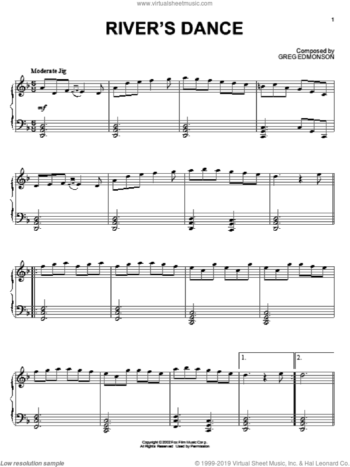 River's Dance sheet music for piano solo by Greg Edmonson, Firefly (TV Series) and Joss Whedon, intermediate skill level