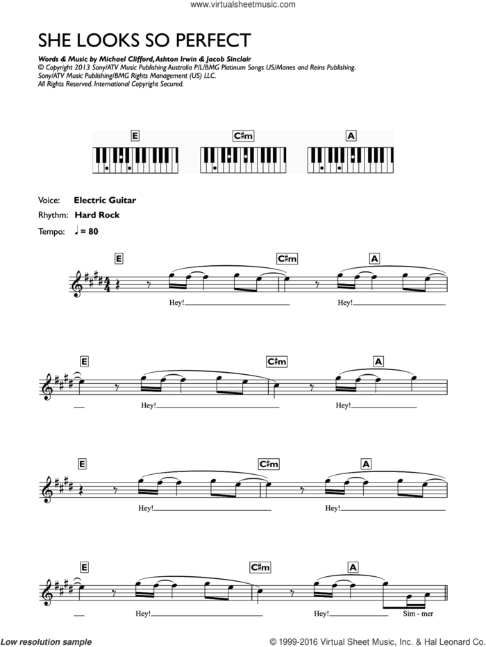 She Looks So Perfect sheet music for piano solo (chords, lyrics, melody) by 5 Seconds of Summer, Ashton Irwin, Jacob Sinclair and Michael Clifford, intermediate piano (chords, lyrics, melody)