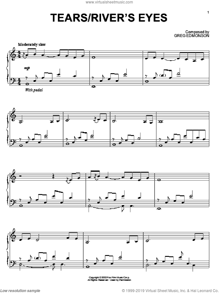 Tears/River's Eyes sheet music for piano solo by Greg Edmonson, Firefly (TV Series) and Joss Whedon, intermediate skill level