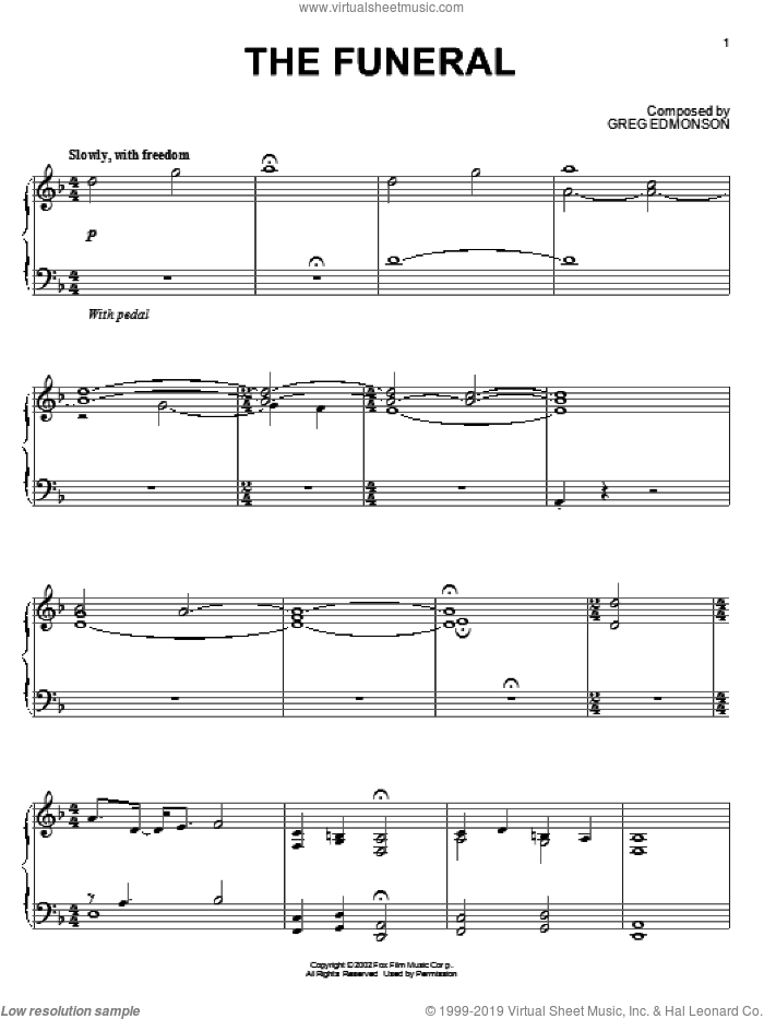 The Funeral sheet music for piano solo by Greg Edmonson, Firefly (TV Series) and Joss Whedon, intermediate skill level