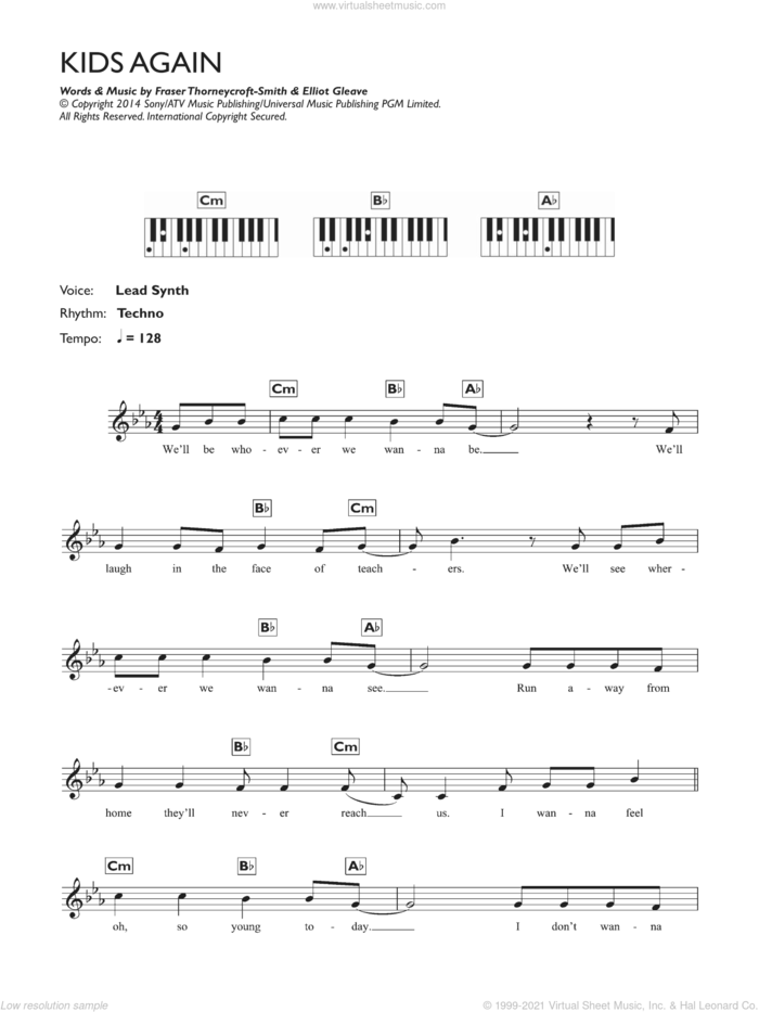 Kids Again sheet music for piano solo (chords, lyrics, melody) by Example, Elliot Gleave and Fraser Thorneycroft-Smith, intermediate piano (chords, lyrics, melody)