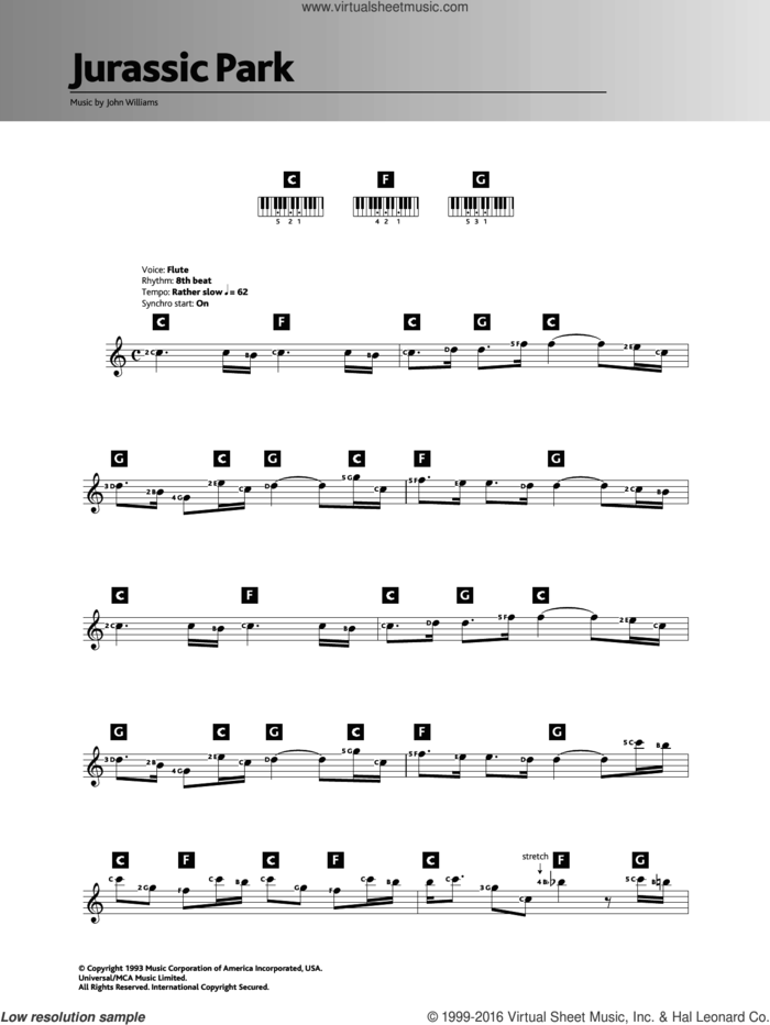 Theme from Jurassic Park sheet music for piano solo (chords, lyrics, melody) by John Williams, intermediate piano (chords, lyrics, melody)