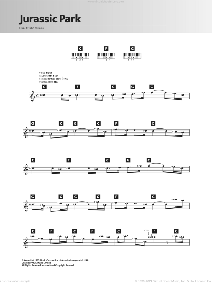 Theme from Jurassic Park sheet music for piano solo (chords, lyrics, melody) by John Williams, intermediate piano (chords, lyrics, melody)