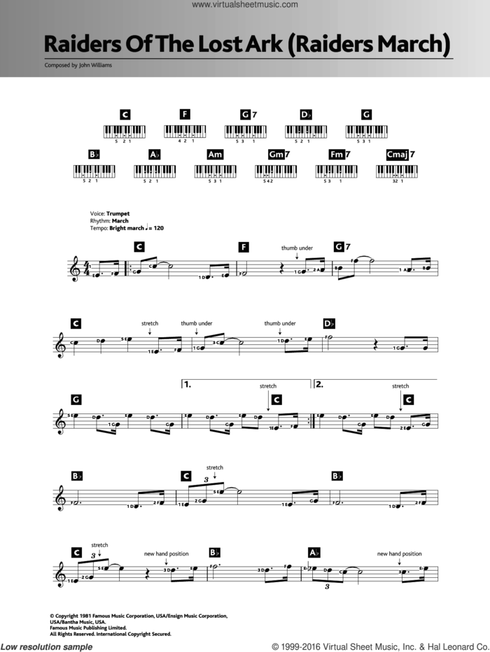 Raiders March (from Raiders Of The Lost Ark) sheet music for piano solo (chords, lyrics, melody) by John Williams, intermediate piano (chords, lyrics, melody)