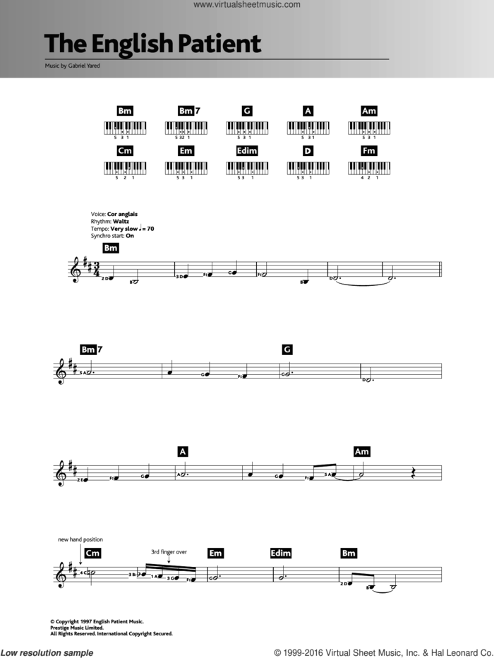 The English Patient sheet music for piano solo (chords, lyrics, melody) by Gabriel Yared, intermediate piano (chords, lyrics, melody)