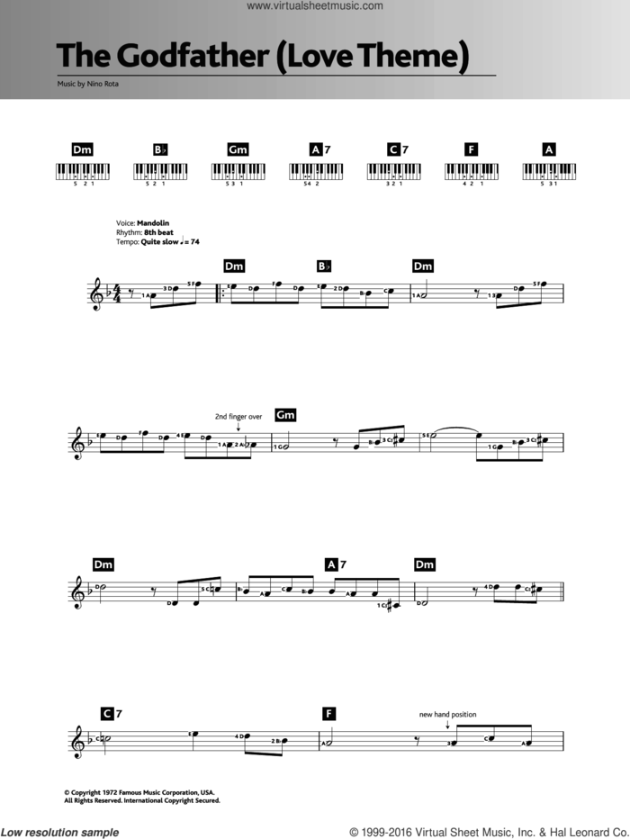 Speak Softly Love (Godfather Theme) sheet music for piano solo (chords, lyrics, melody) by Nino Rota, intermediate piano (chords, lyrics, melody)