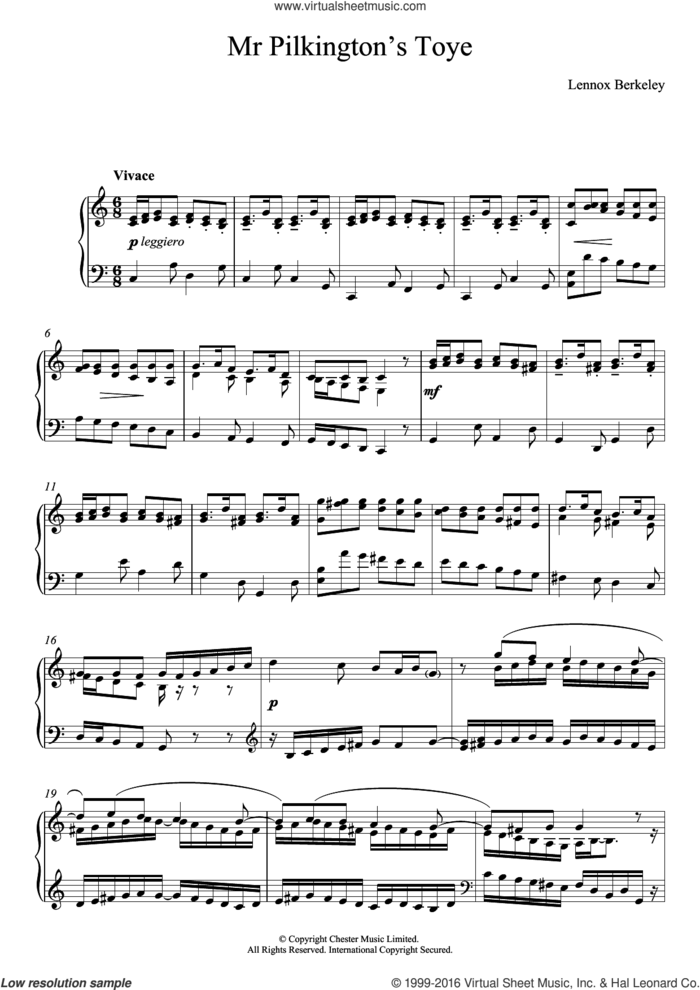Mr. Pilkington's Toye sheet music for piano solo by Lennox Berkeley, classical score, intermediate skill level