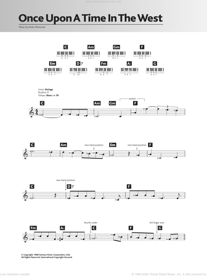 Once Upon A Time In The West (Theme) sheet music for piano solo (chords, lyrics, melody) by Ennio Morricone, intermediate piano (chords, lyrics, melody)