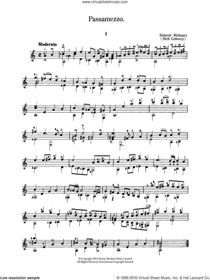 Passamezzo sheet music for guitar solo (chords) by Simone Molinari, classical score, easy guitar (chords)