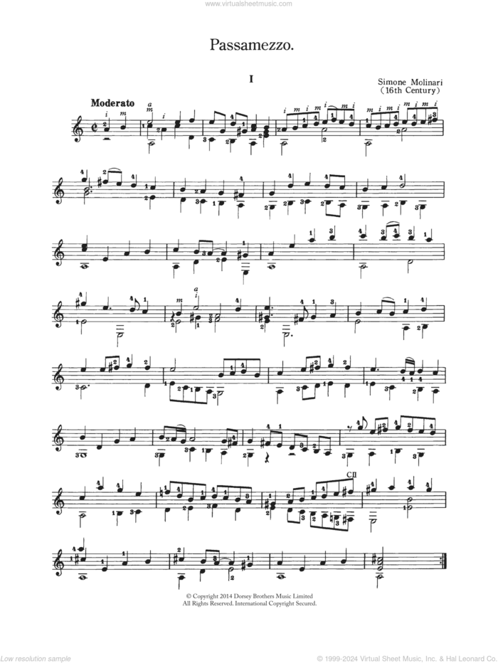 Passamezzo sheet music for guitar solo (chords) by Simone Molinari, classical score, easy guitar (chords)