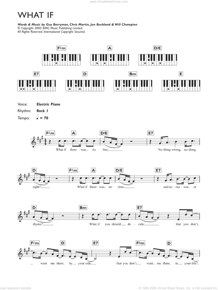 What If? sheet music for piano solo (chords, lyrics, melody) by Coldplay, Chris Martin, Guy Berryman, Jon Buckland and Will Champion, intermediate piano (chords, lyrics, melody)