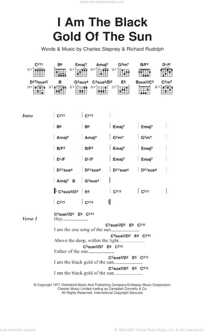 I Am The Black Gold Of The Sun sheet music for guitar (chords) by Rotary Connection, Charles Stepney and Richard Rudolph, intermediate skill level