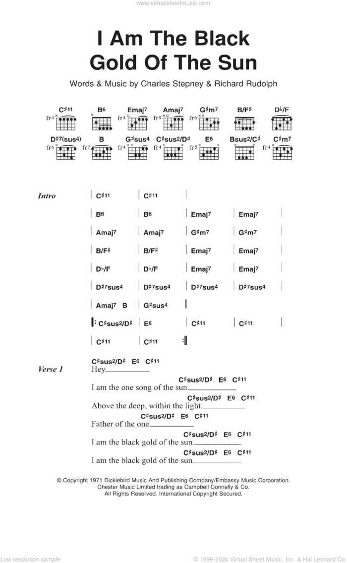 I Am The Black Gold Of The Sun sheet music for guitar (chords) by Rotary Connection, Charles Stepney and Richard Rudolph, intermediate skill level