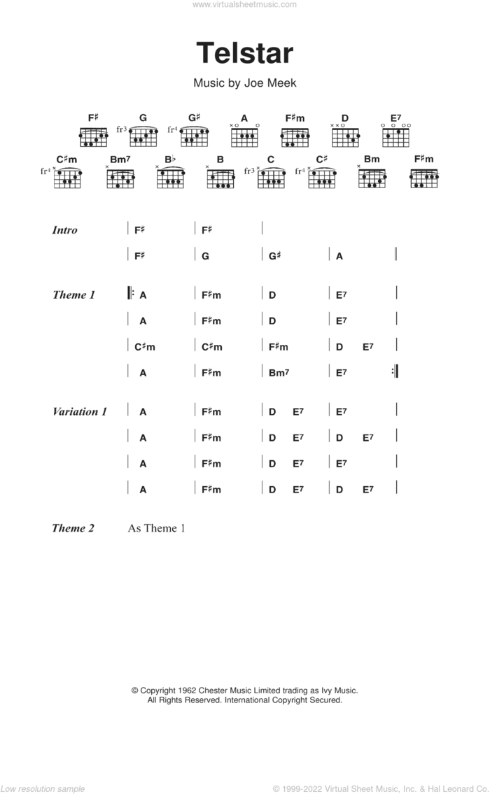 Telstar sheet music for guitar (chords) by The Tornados and Joe Meek, intermediate skill level