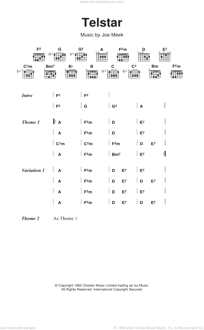 Telstar sheet music for guitar (chords) by The Tornados and Joe Meek, intermediate skill level