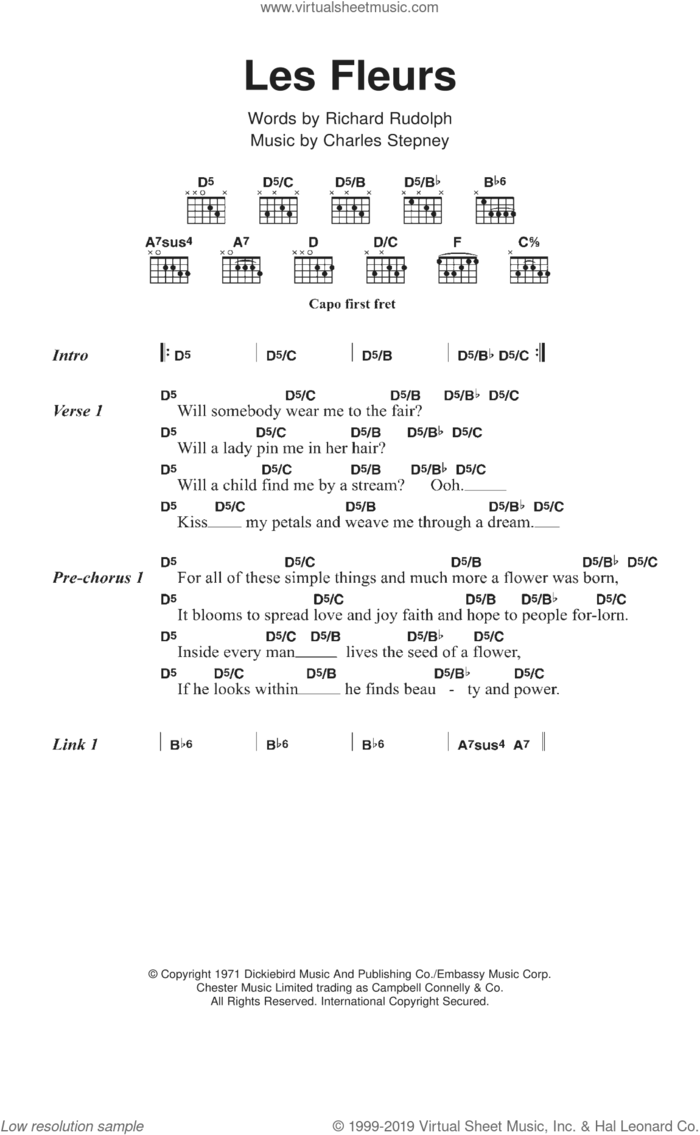 Les Fleurs sheet music for guitar (chords) by Minnie Riperton, Charles Stepney and Richard Rudolph, intermediate skill level