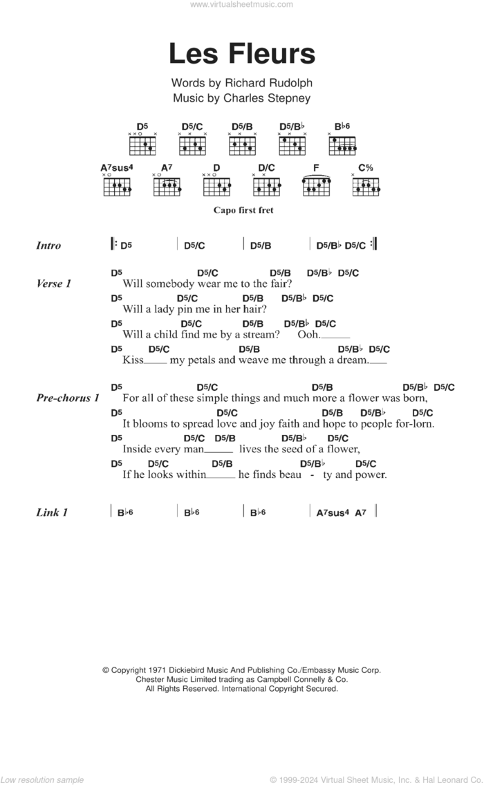 Les Fleurs sheet music for guitar (chords) by Minnie Riperton, Charles Stepney and Richard Rudolph, intermediate skill level