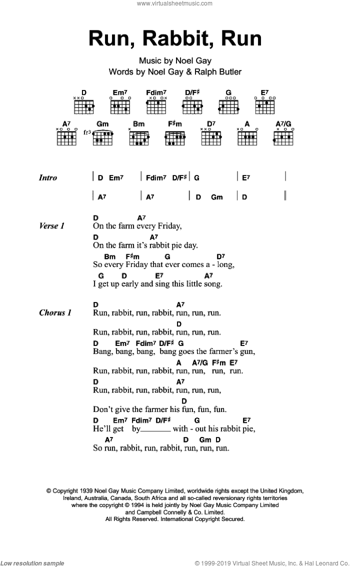 Run, Rabbit, Run sheet music for guitar (chords) by Noel Gay and Ralph Butler, intermediate skill level
