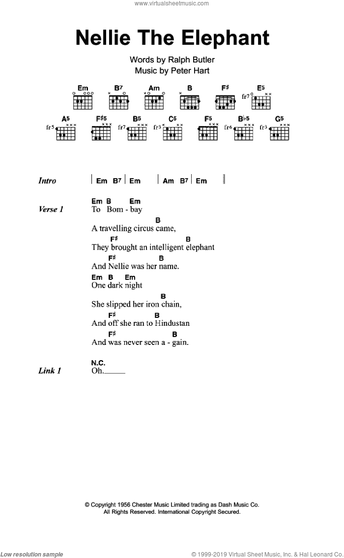 Nellie The Elephant sheet music for guitar (chords) by Toy Dolls, Peter Hart and Ralph Butler, intermediate skill level