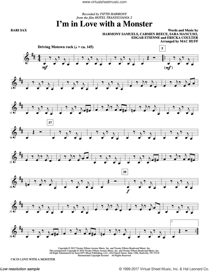 I'm in Love with a Monster (complete set of parts) sheet music for orchestra/band by Mac Huff, Carmen Reece, Edgar Etienne, Ericka Coulter, Fifth Harmony, Harmony Samuels and Sara Mancuso, intermediate skill level