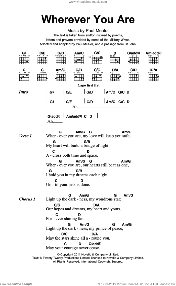Wherever You Are sheet music for guitar (chords) by Paul Mealor, intermediate skill level