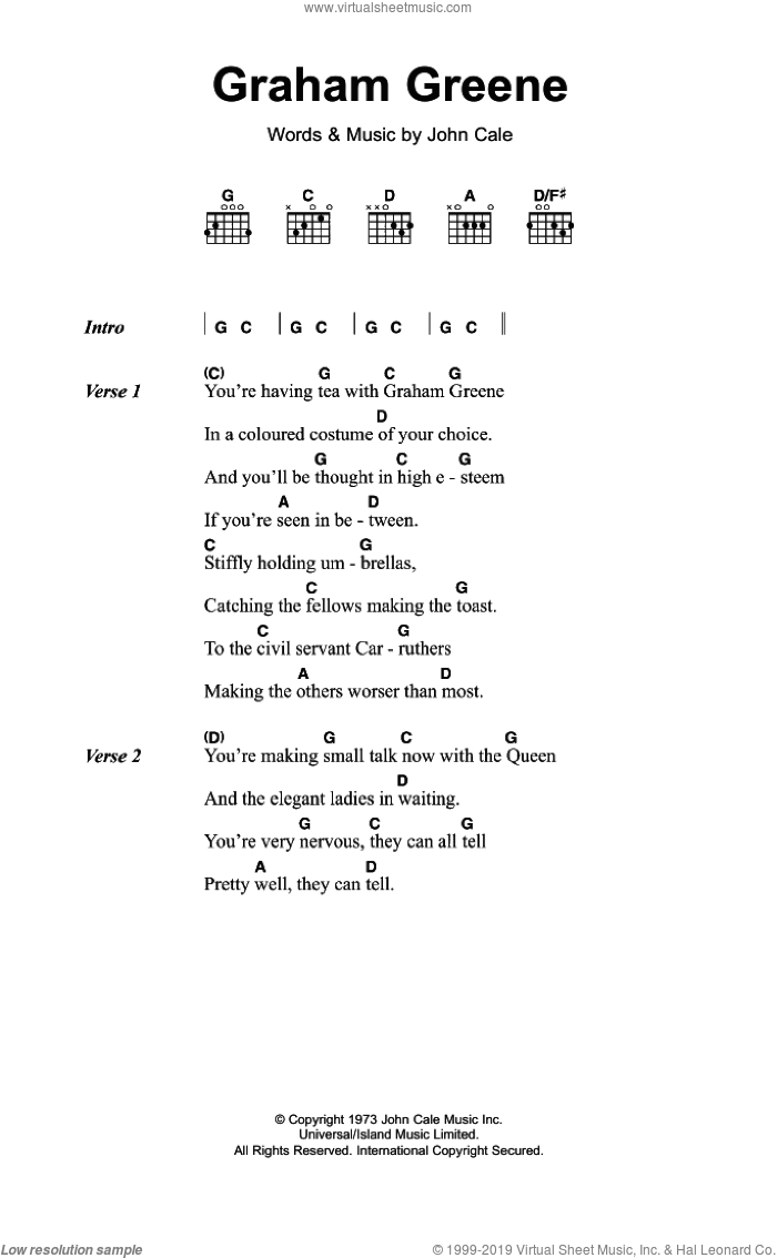 Graham Greene sheet music for guitar (chords) by John Cale, intermediate skill level