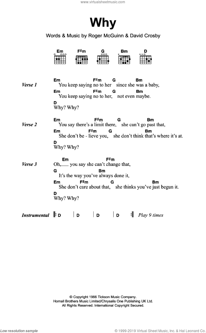 Why sheet music for guitar (chords) by The Byrds, David Crosby and Roger McGuinn, intermediate skill level