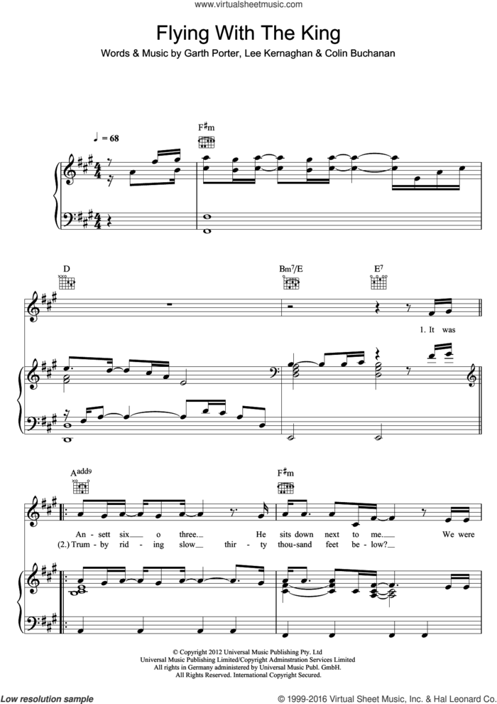 Flying With The King sheet music for voice, piano or guitar by Lee Kernaghan, Colin Buchanan and Garth Porter, intermediate skill level