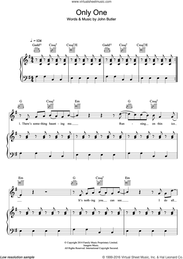 Only One sheet music for voice, piano or guitar by The John Butler Trio and John Butler, intermediate skill level