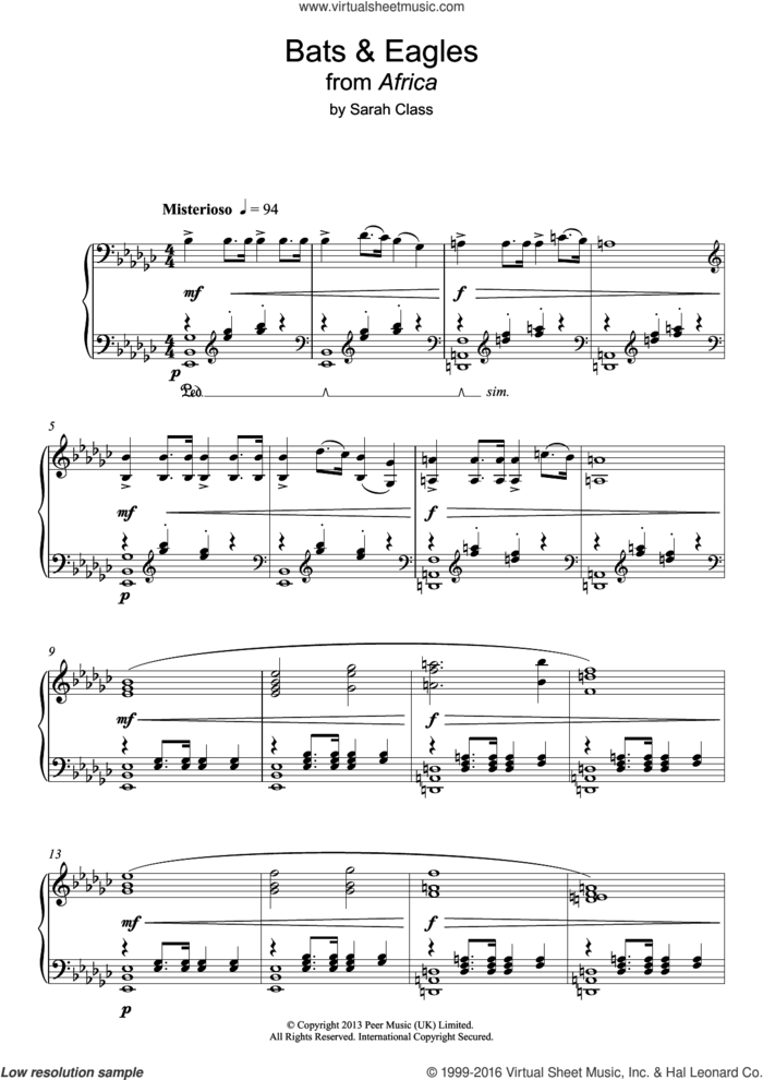Bats and Eagles sheet music for piano solo by Sarah Class, intermediate skill level