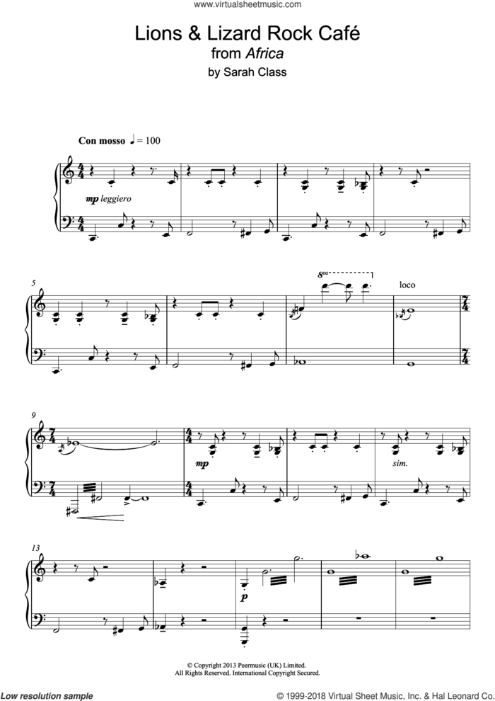 Lions and Lizards Rock Cafe sheet music for piano solo by Sarah Class, intermediate skill level