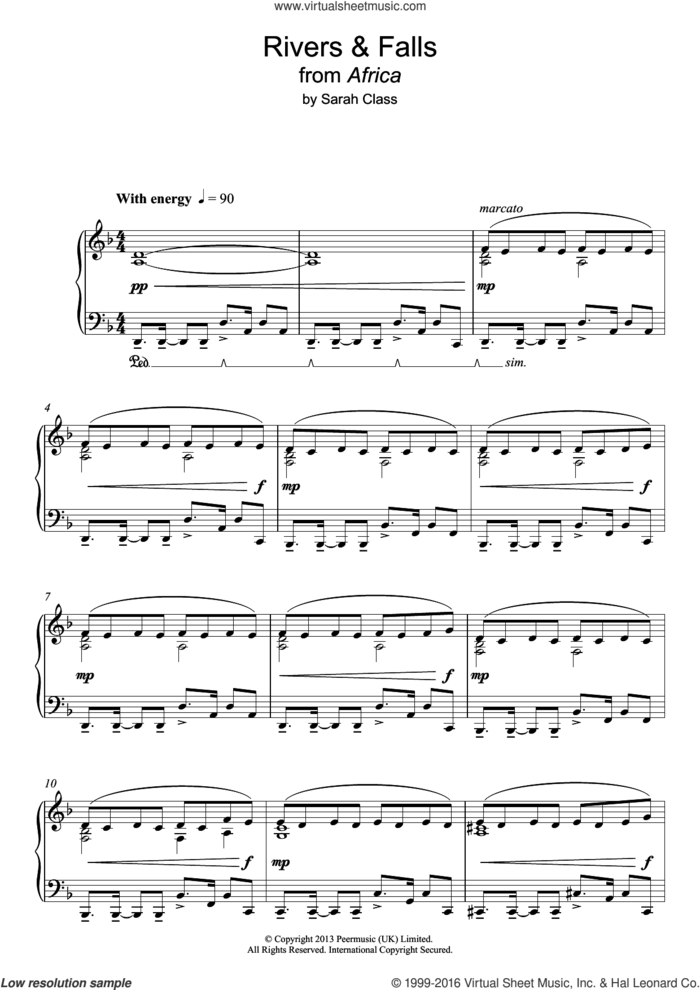 River and Falls sheet music for piano solo by Sarah Class, intermediate skill level