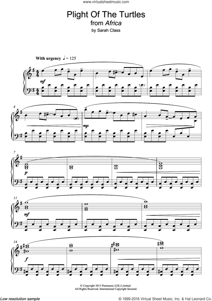Plight Of The Turtles sheet music for piano solo by Sarah Class, intermediate skill level